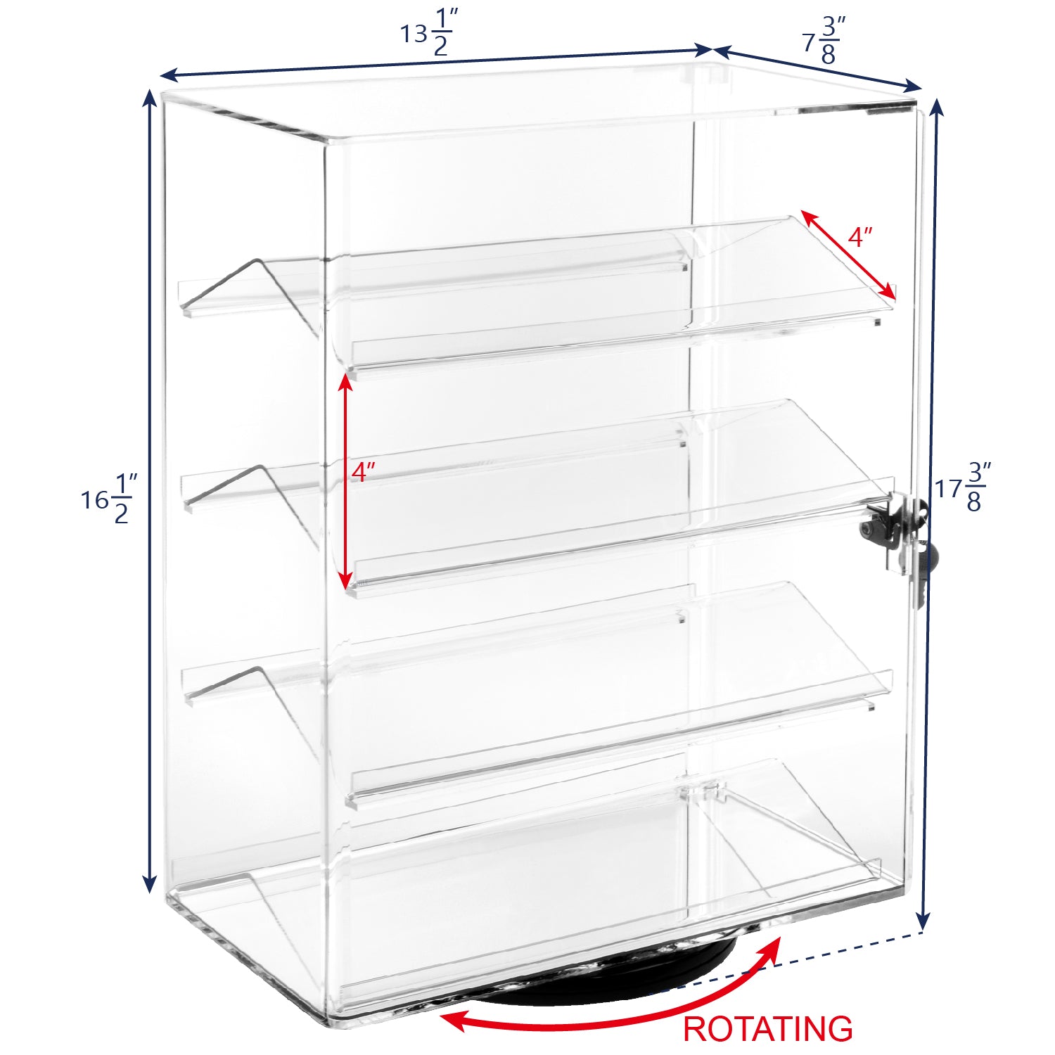 Lockable Showcase Rotating Acrylic Display Stand with 4 Removable Shelves