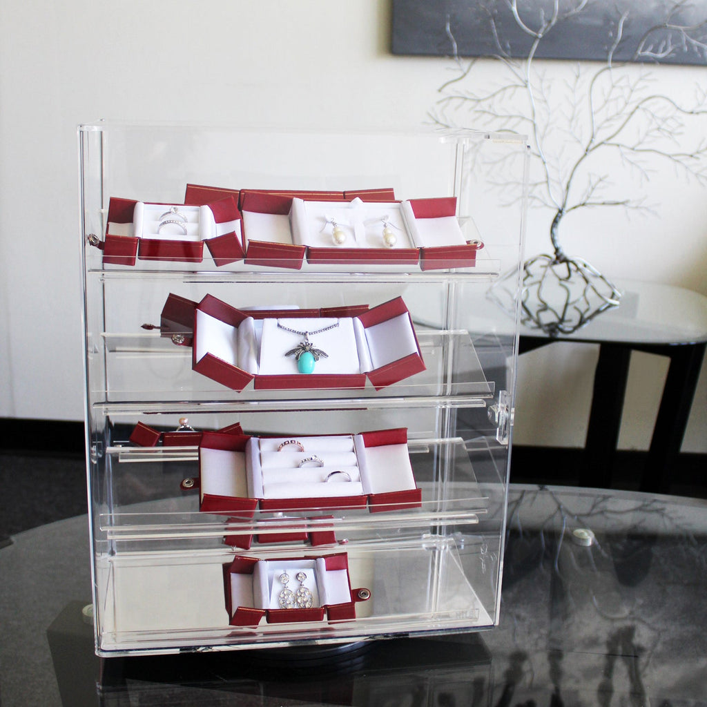 Lockable Showcase Rotating Acrylic Display Stand with 4 Removable Shelves