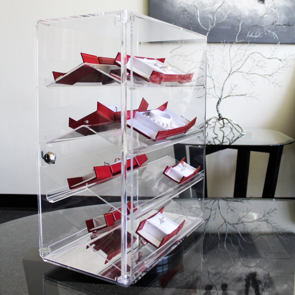 Lockable Showcase Rotating Acrylic Display Stand with 4 Removable Shelves