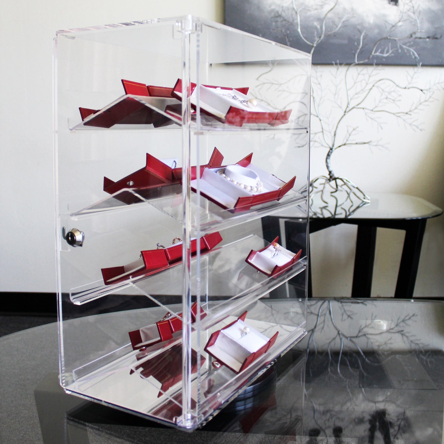 Lockable Showcase Rotating Acrylic Display Stand with 4 Removable Shelves